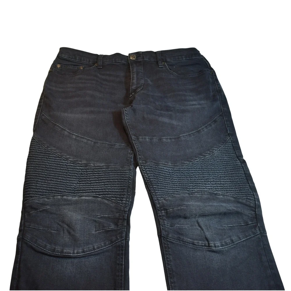 True Religion Rocco Relaxed Skinny Moto Jeans Mens 36 Indigo Blue Ribbed Denim